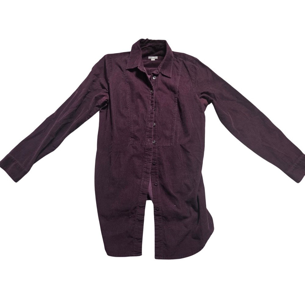 JJill Womens Small Purple Corduroy Tunic Shirt 100% Cotton Button Up Long Sleeve